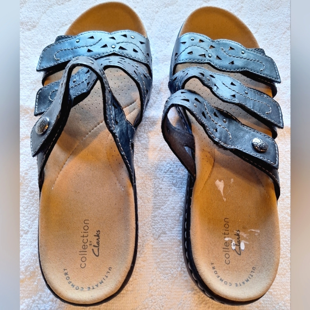 Clarks Womens Laurieann Echo black leather comfort sandals women's size 9.5 - Picture 5 of 13